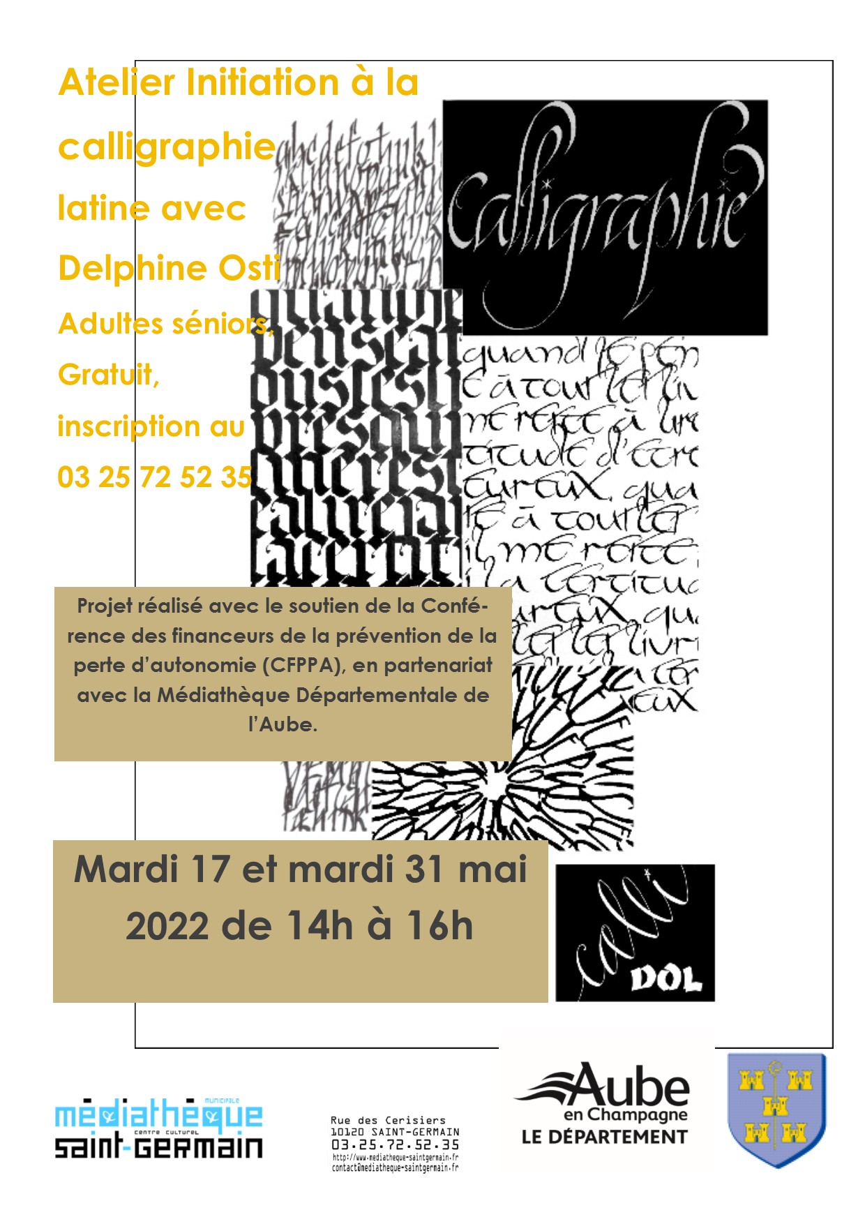 Atelier Initiation à la Calligraphie mardi 17 et 31 mai 2022